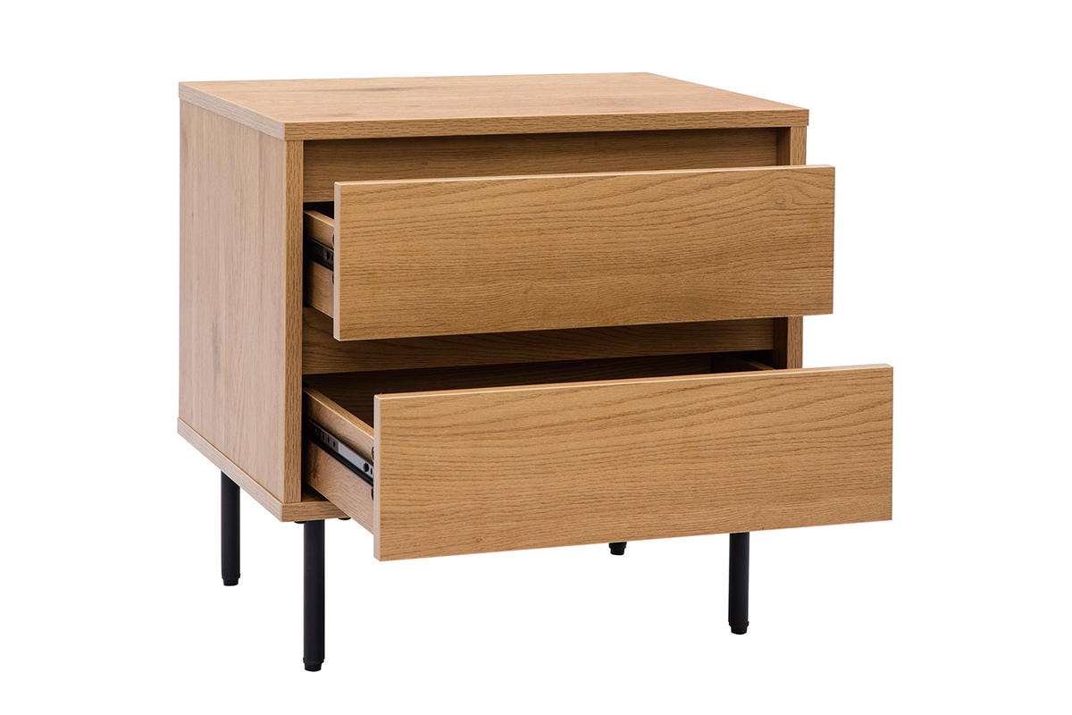 Table de chevet avec rangements 2 tiroirs finition bois clair ch�ne ARAGON