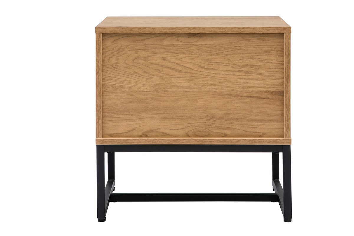 Table de chevet avec rangements 2 tiroirs finition bois clair ch�ne et m�tal noir LOVATO