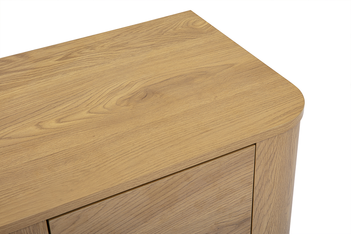 Vue rapproch�e du dessus de la table de chevet NEGAN en bois clair ch�ne avec 2 tiroirs.