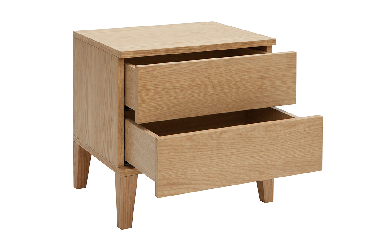 Table de chevet avec rangements 2 tiroirs scandinave bois clair ch�ne FREDDY