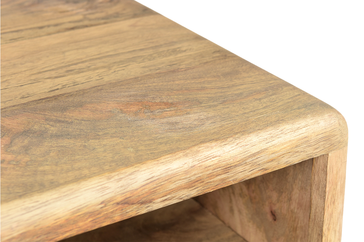 Table de chevet avec rangements bois manguier massif grav� et m�tal noir MORISSON