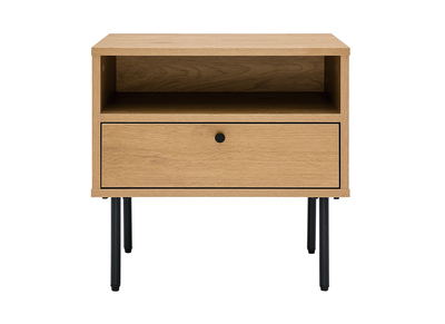 Table de chevet avec rangements finition bois clair ch&ecirc;ne et m&eacute;tal noir PERNELLE