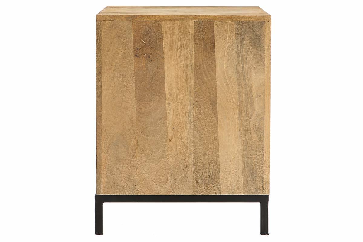 Table de chevet avec rangements industriel bois manguier massif et m�tal perfor� RACK