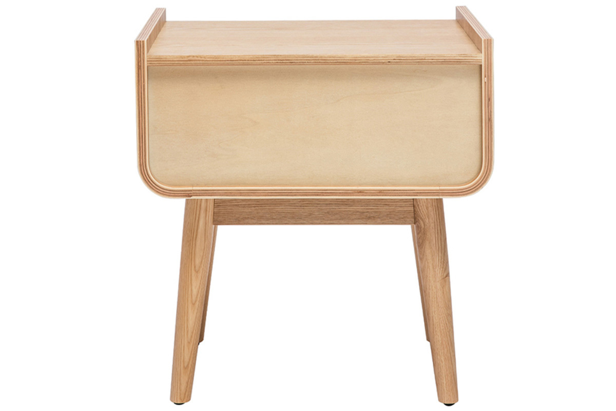 Table de chevet avec tiroir en bois clair fr�ne et cannage rotin ATH�NE