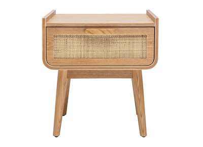 Table de chevet avec tiroir en bois clair fr&ecirc;ne et cannage rotin ATH&Egrave;NE