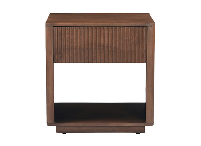 Table de chevet avec tiroir en bois fonc&eacute; manguier massif ALDA