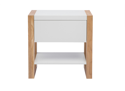 Table de chevet blanc et bois clair fr&ecirc;ne massif ARMEL