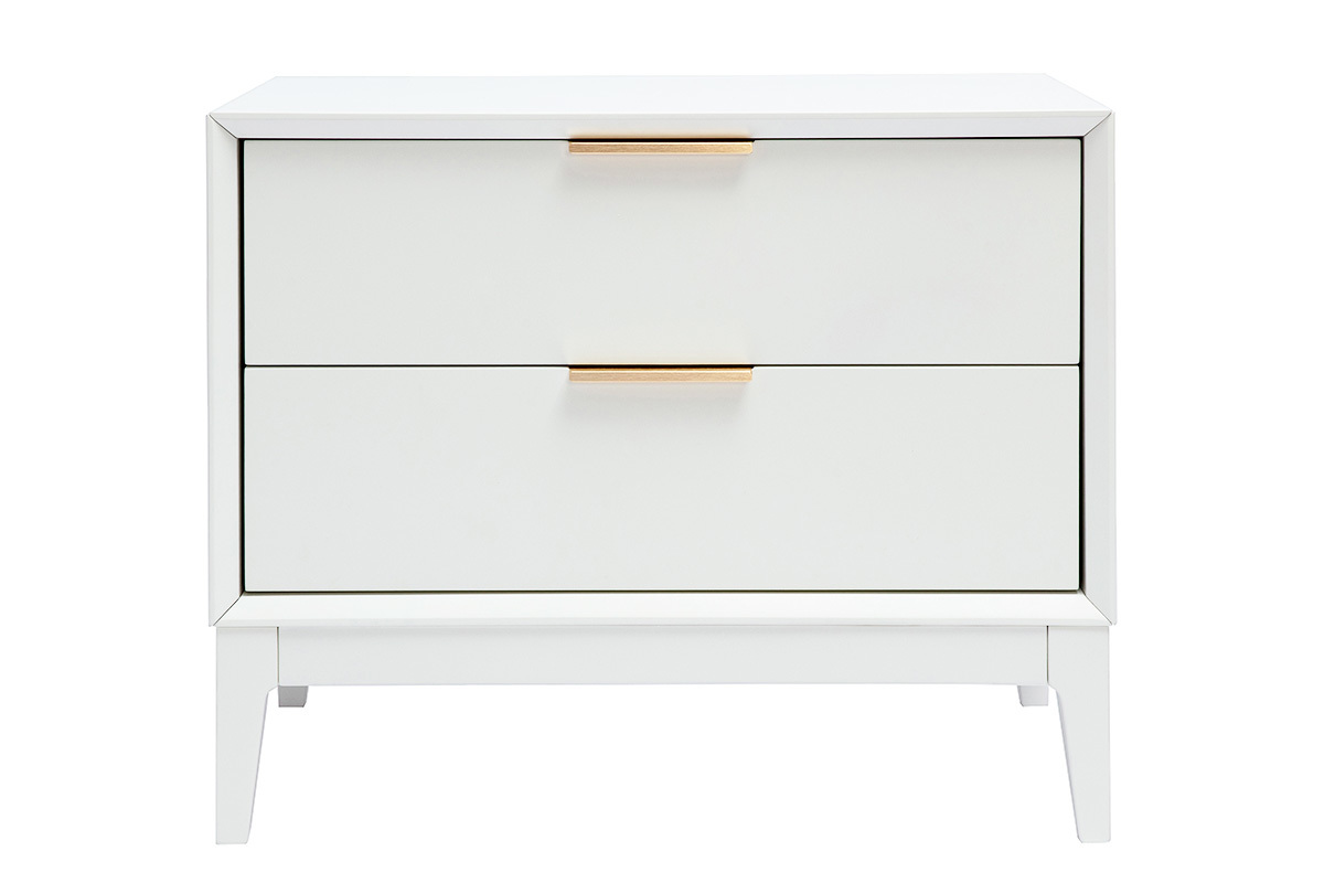 Table de chevet blanche mat et m�tal dor� avec rangements GIANA