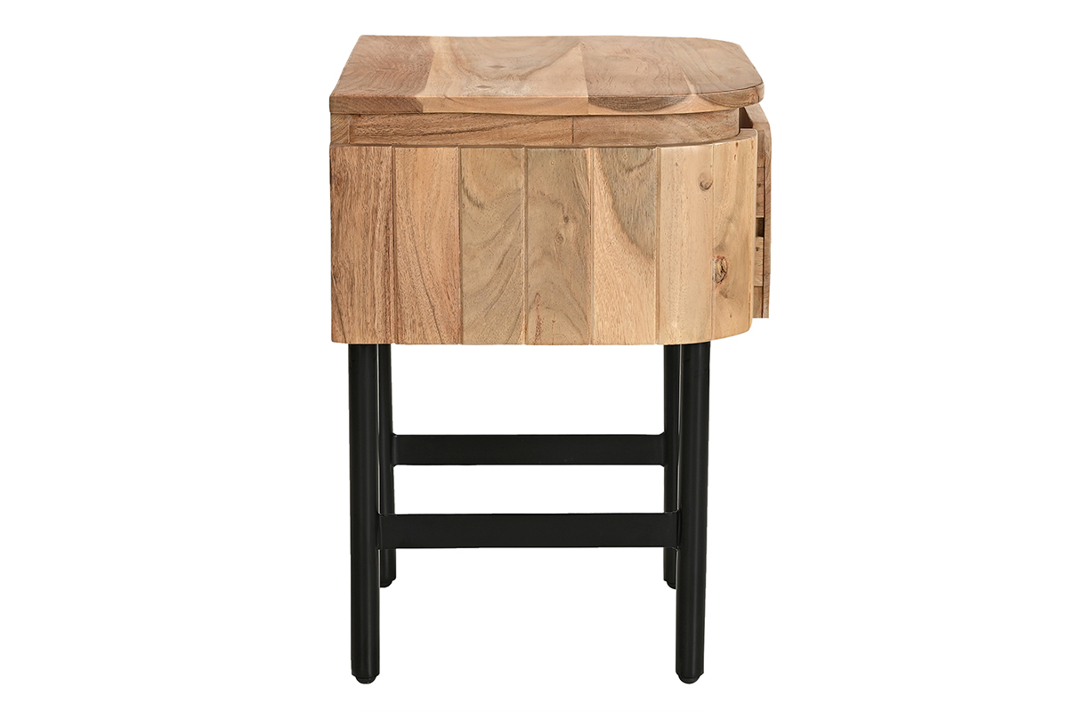 Table de chevet en bois massif et m�tal noir avec tiroir NAPOLI