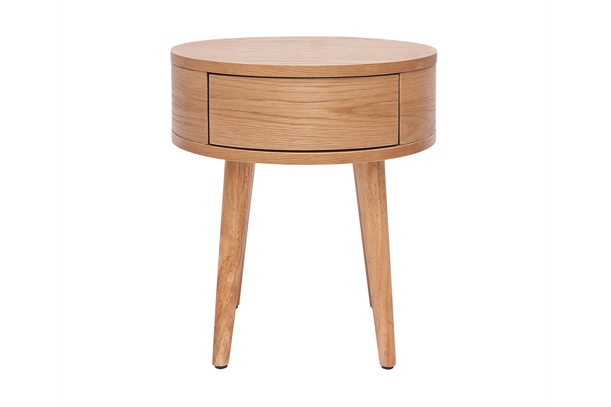 Table de chevet ronde en bois clair avec tiroir JUDITH