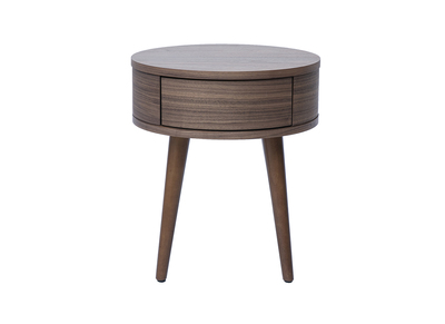Table de chevet ronde en bois fonc&eacute; avec tiroir JUDITH