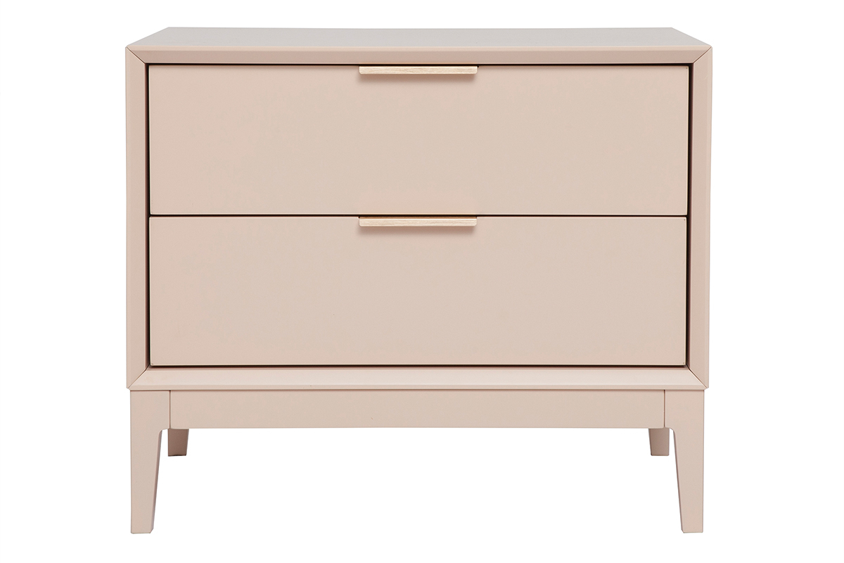 Table de chevet rose poudr� et m�tal dor� avec rangements GIANA