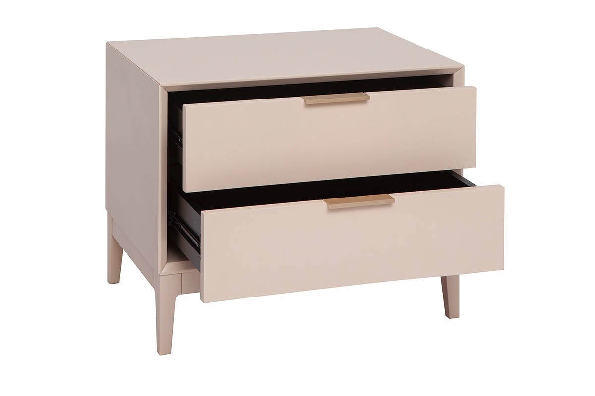 Table de chevet rose poudr� et m�tal dor� avec rangements GIANA