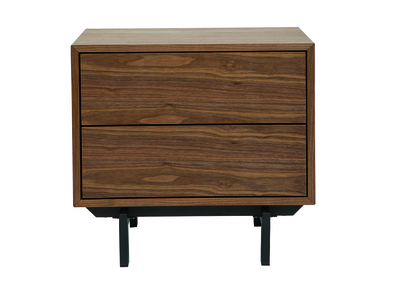 Table de chevet vintage bois fonc&eacute; noyer et m&eacute;tal MANNY