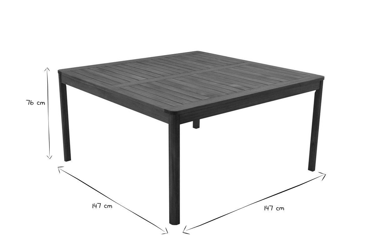 Table de jardin carr�e en bois massif L147 cm AKIS