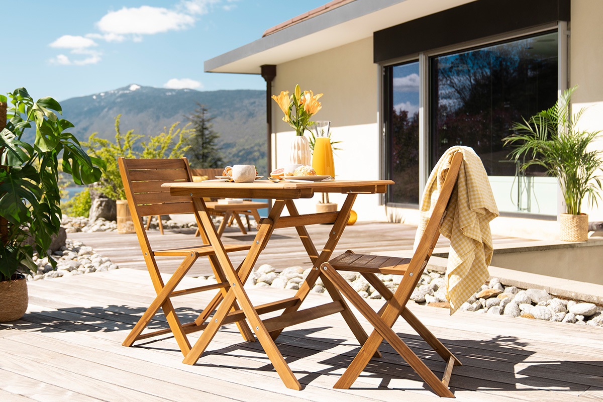 Table de jardin carr�e pliante en bois massif L70 cm FUEGO