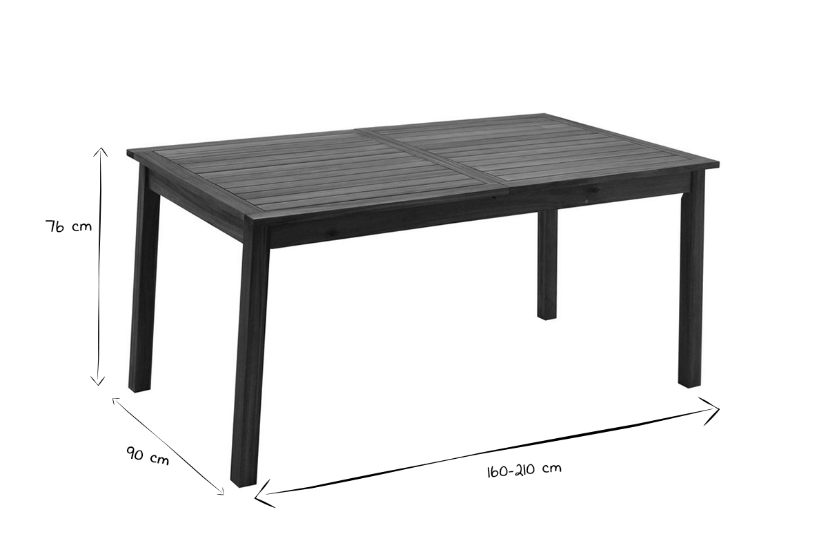 Table de jardin extensible rallonges int�gr�es en bois massif L160-210 cm MAYEL
