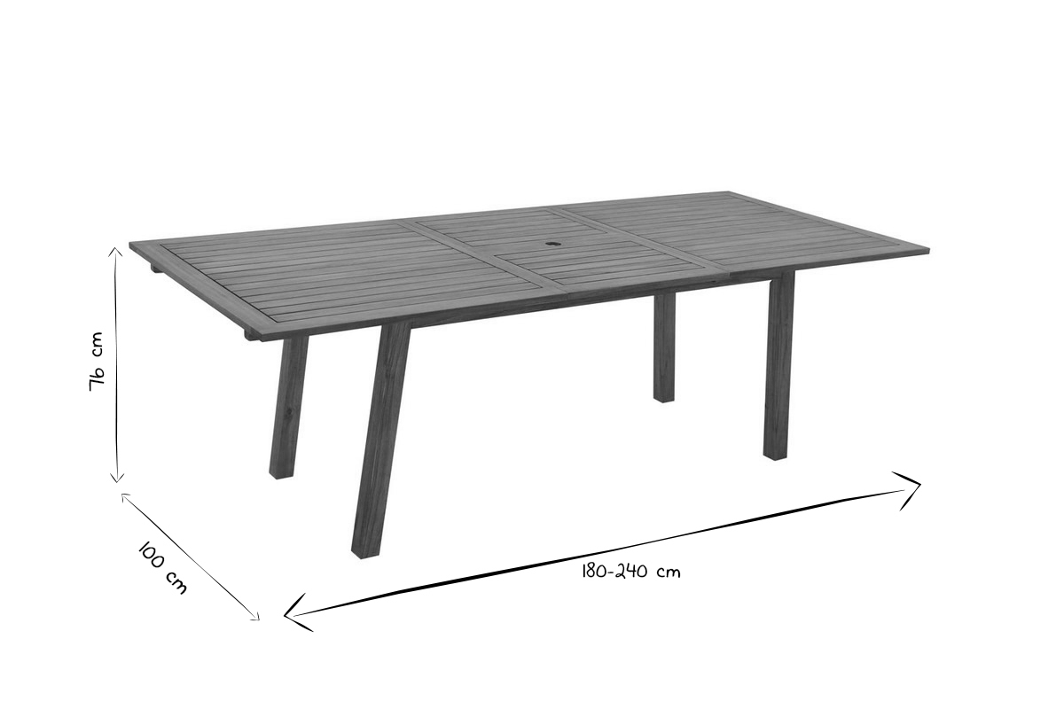 Table de jardin extensible rallonges int�gr�es en bois massif L180-240 cm MAYEL