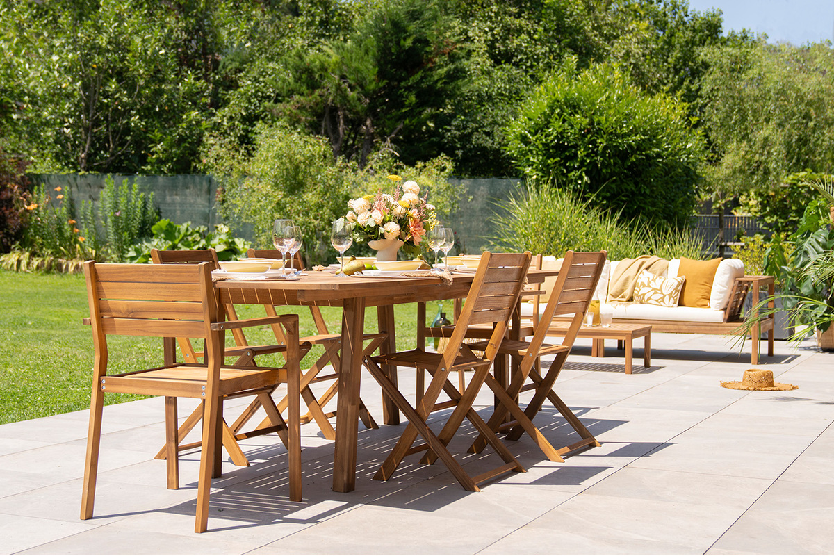 Table de jardin extensible rallonges int�gr�es en bois massif L180-240 cm MAYEL