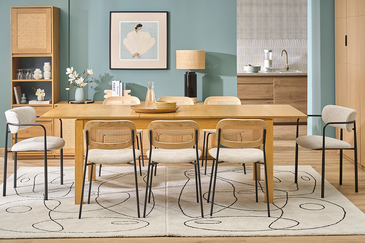 Table extensible avec rallonges int�gr�es en bois clair ch�ne L170-230 cm SYLVA