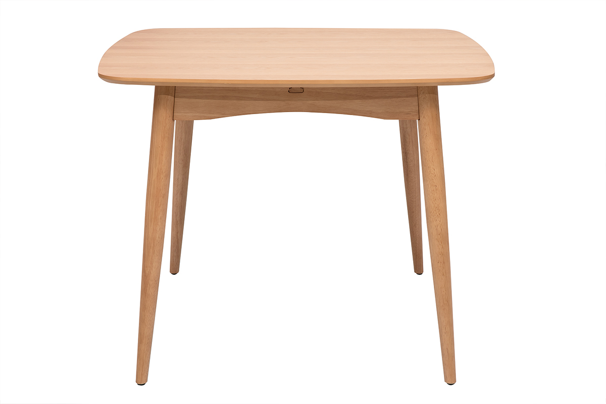 Table extensible carr�e en bois clair ch�ne vue de profil, L100-140 cm, design �pur�.