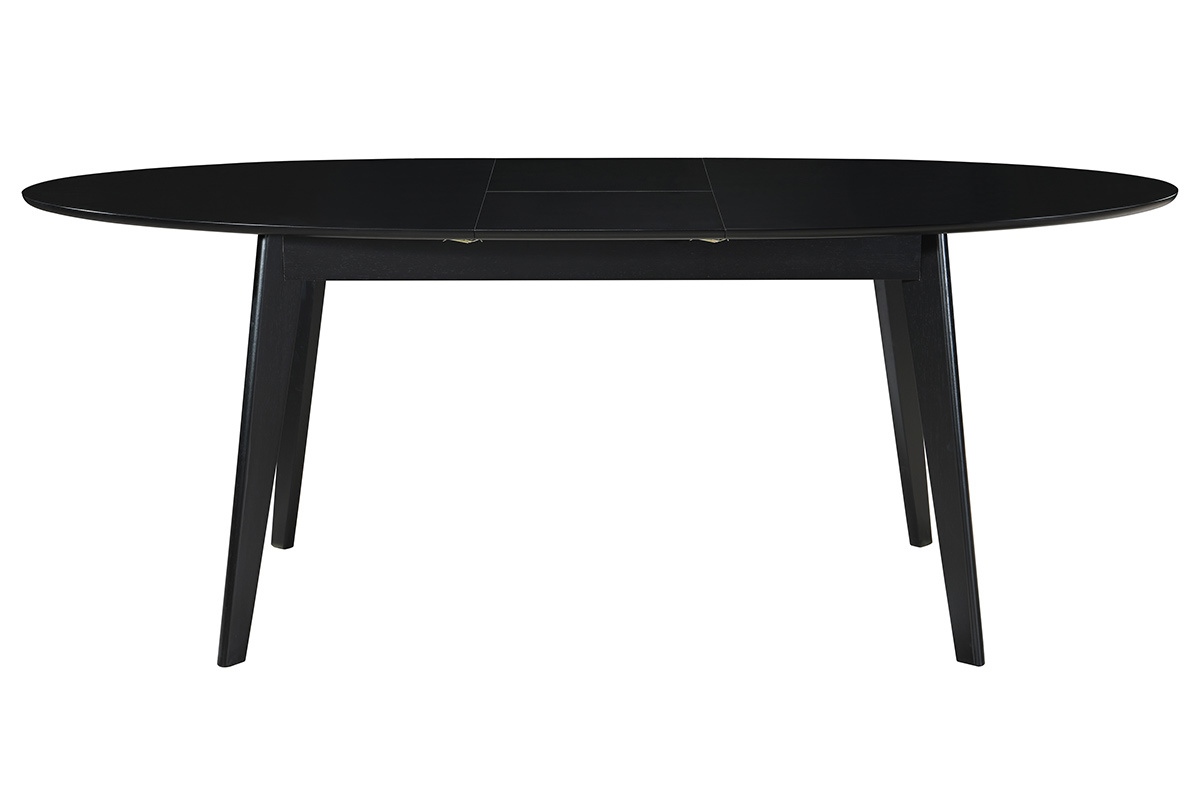 Table extensible rallonges int�gr�es ovale en bois noir L160-200 cm MARIK
