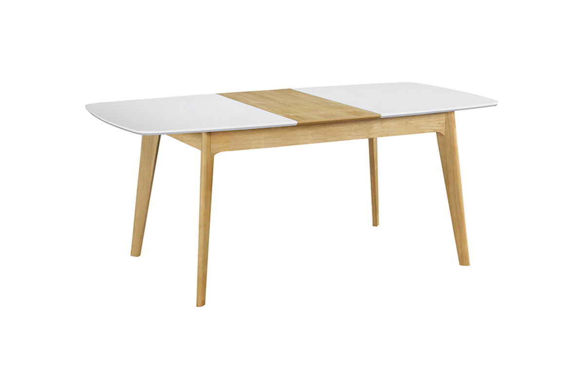 Table extensible rallonges int�gr�es rectangulaire blanc et bois L140-180 cm MEENA
