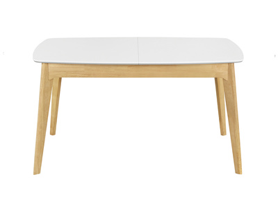 Table extensible rallonges int&eacute;gr&eacute;es rectangulaire blanc et bois L140-180 cm MEENA