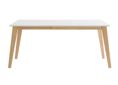 Table extensible rallonges int&eacute;gr&eacute;es rectangulaire blanche et bois clair L160-205 cm SWAD