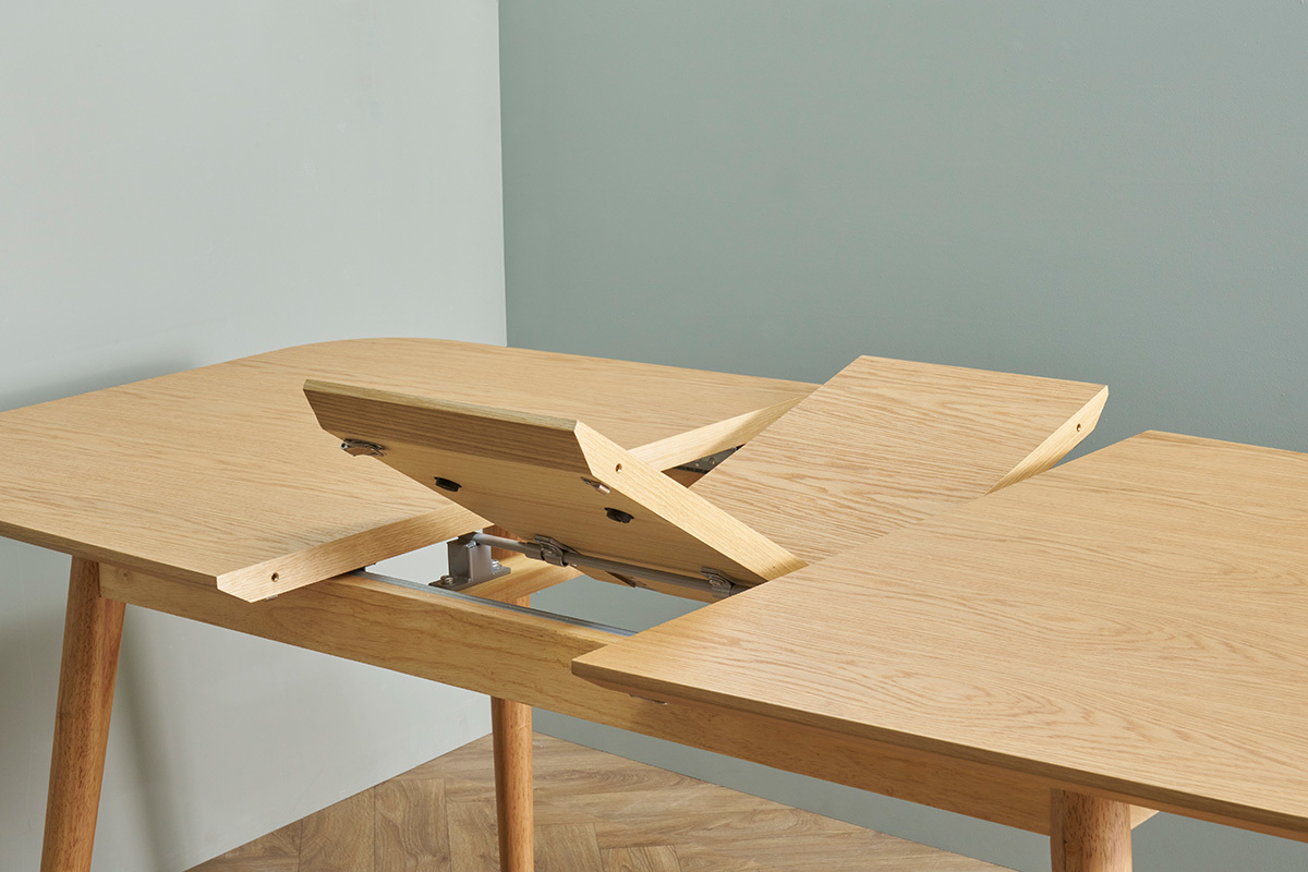 Table extensible rallonges int�gr�es rectangulaire en bois clair ch�ne L140-170 cm ANK