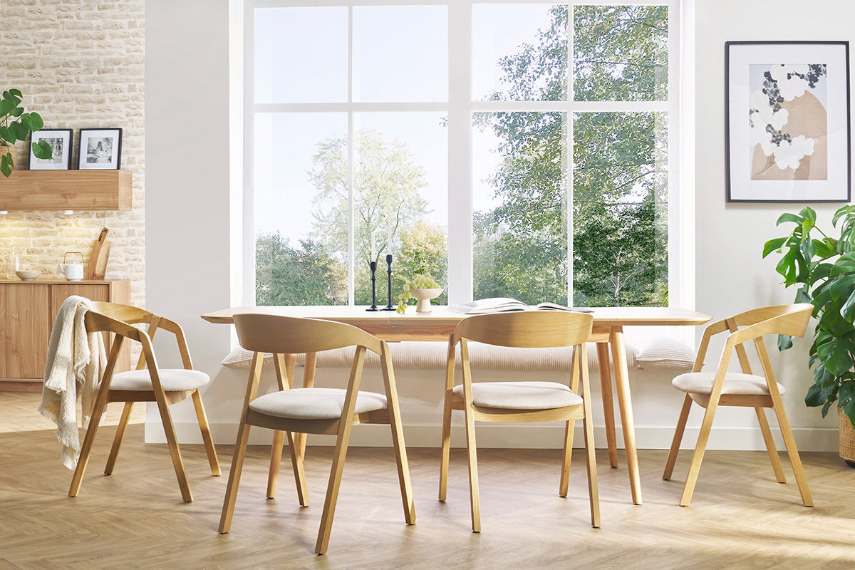 Table extensible rallonges int�gr�es rectangulaire en bois clair ch�ne L160-210 cm ANK