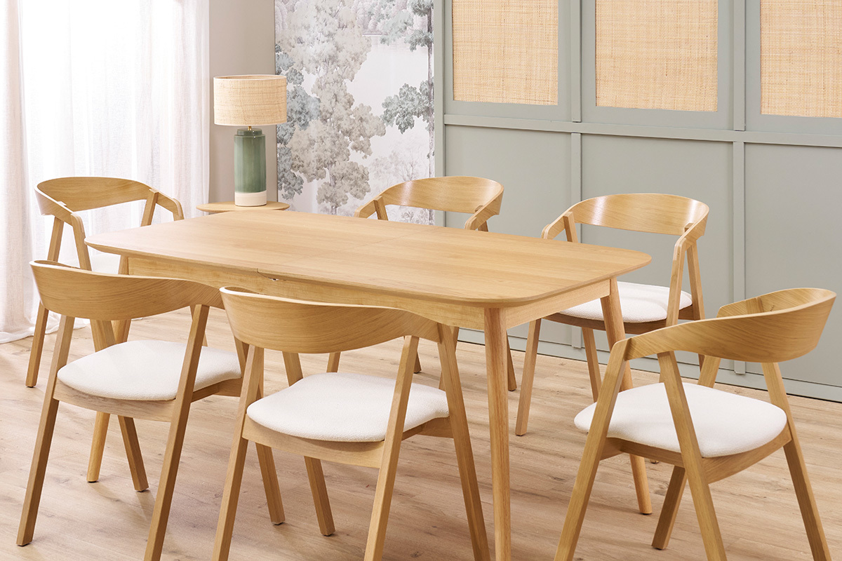 Table extensible rallonges int�gr�es rectangulaire en bois clair ch�ne L160-210 cm ANK
