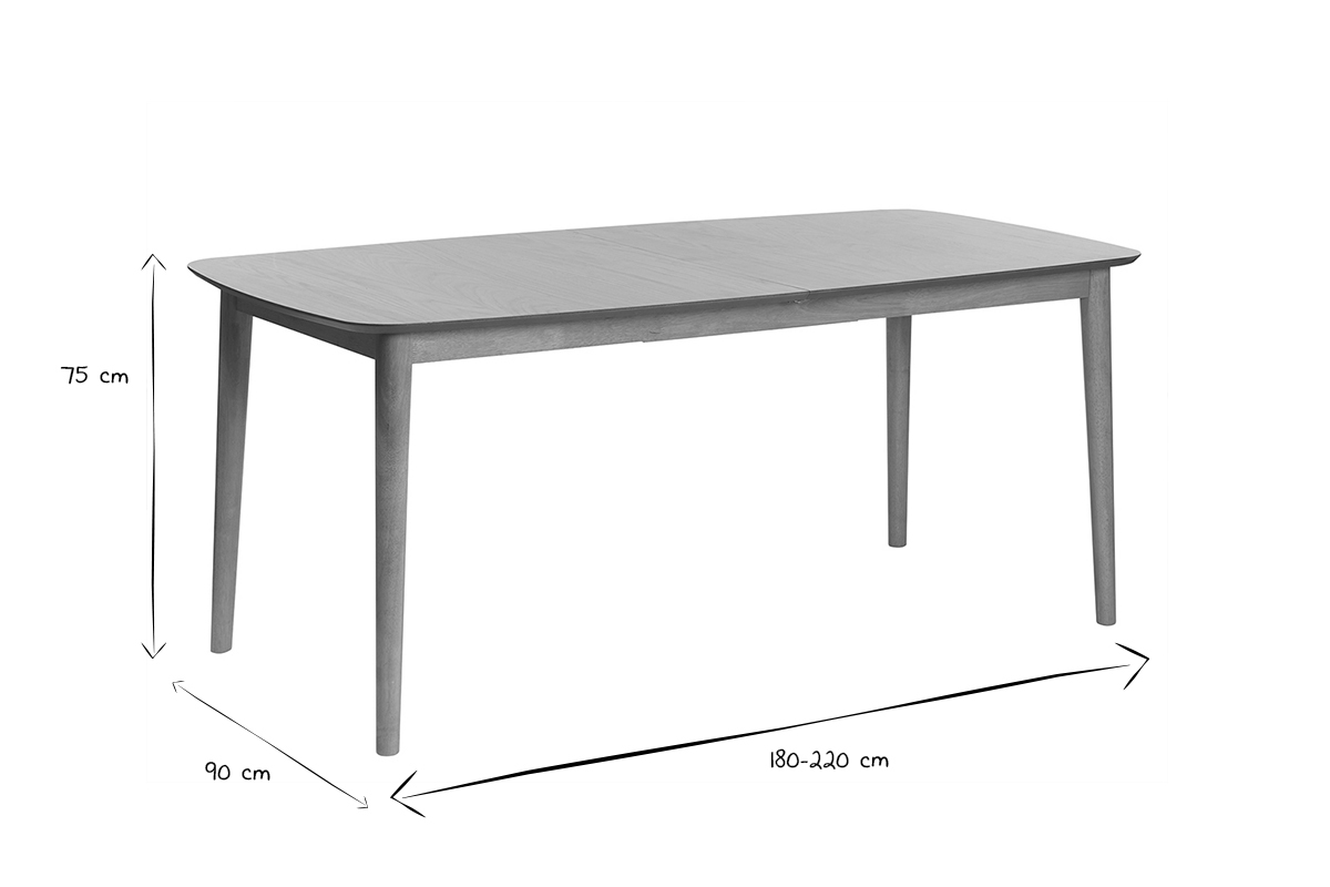 Table extensible rallonges int�gr�es rectangulaire en bois clair ch�ne L180-220 cm EGO