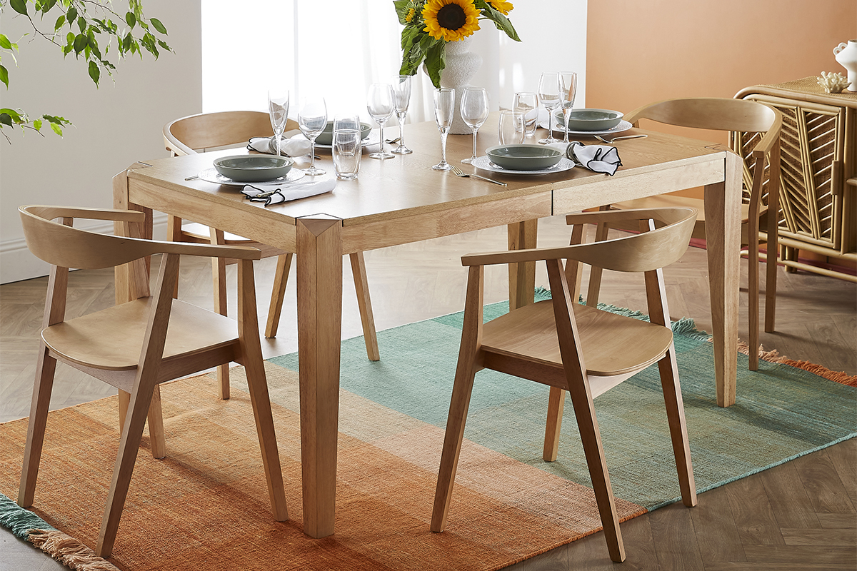 Table extensible rallonges int�gr�es rectangulaire en bois clair L150-180 cm BOLLY