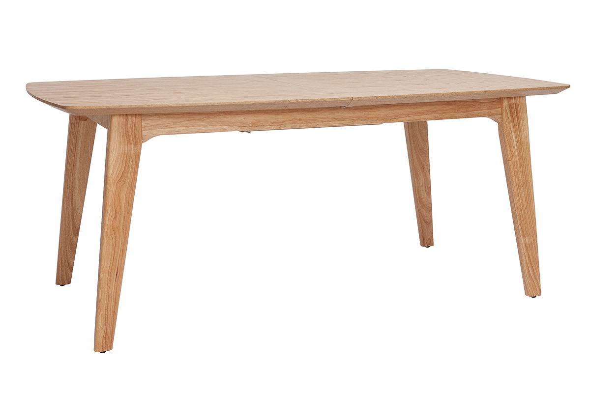 Table extensible en bois clair, vue de 3/4, design scandinave ann�es 60.