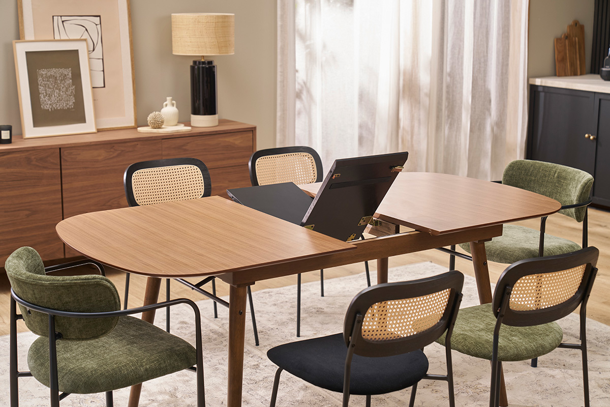 Table extensible rallonges int�gr�es rectangulaire en bois fonc� noyer L150-180 cm SHELDON