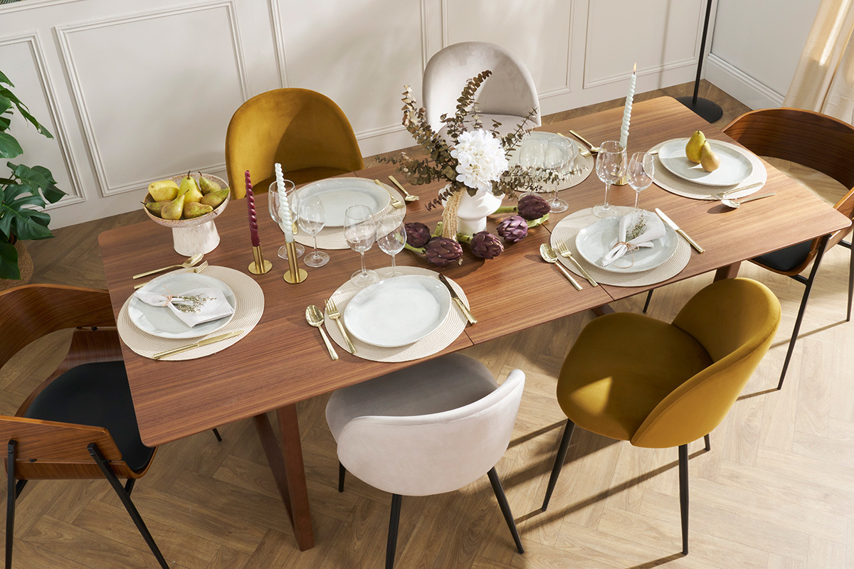 Table extensible rallonges int�gr�es rectangulaire en bois fonc� noyer L160-240 cm LAHO