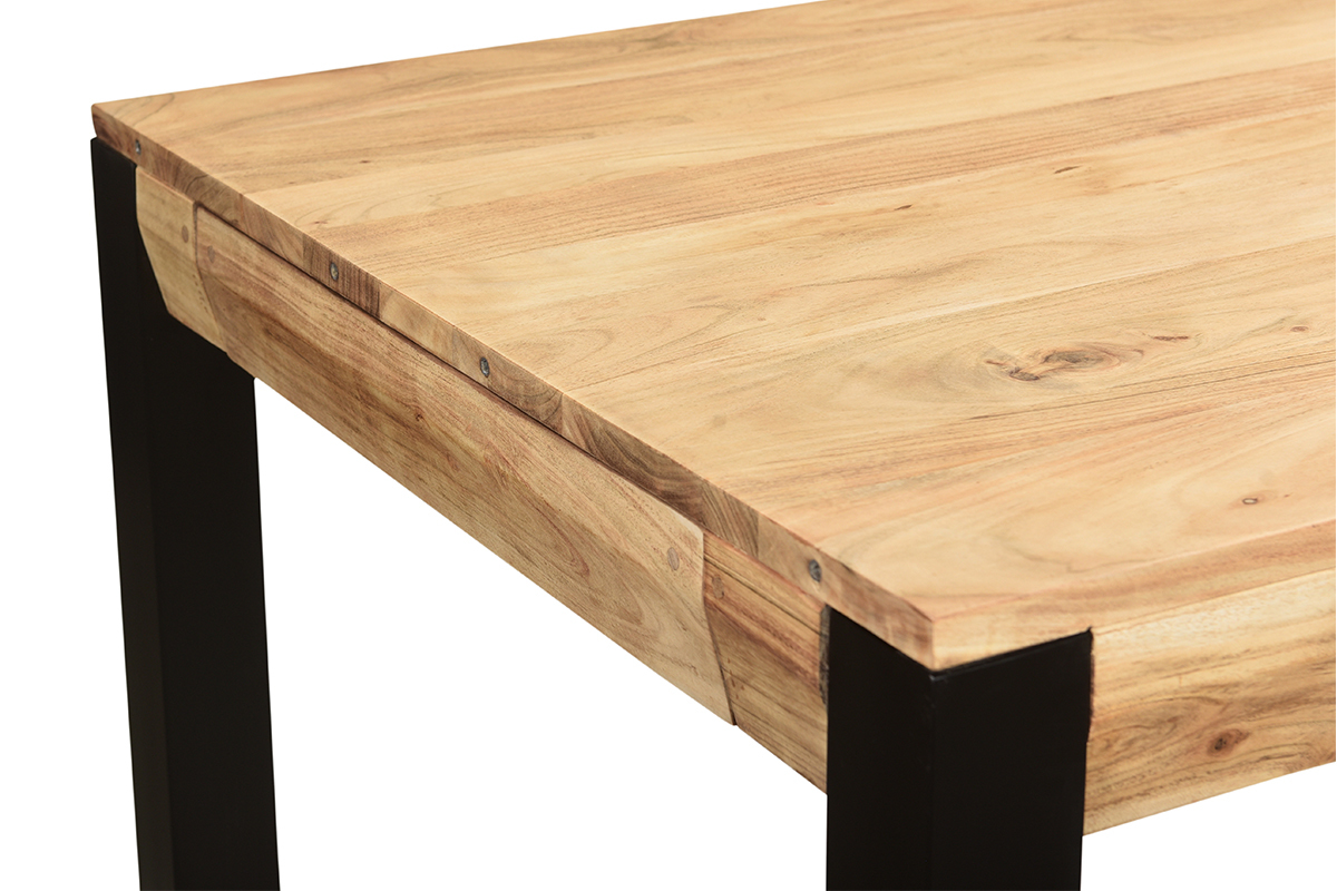 Table extensible rallonges int�gr�es rectangulaire en bois massif et m�tal noir L120-210 cm TRAP