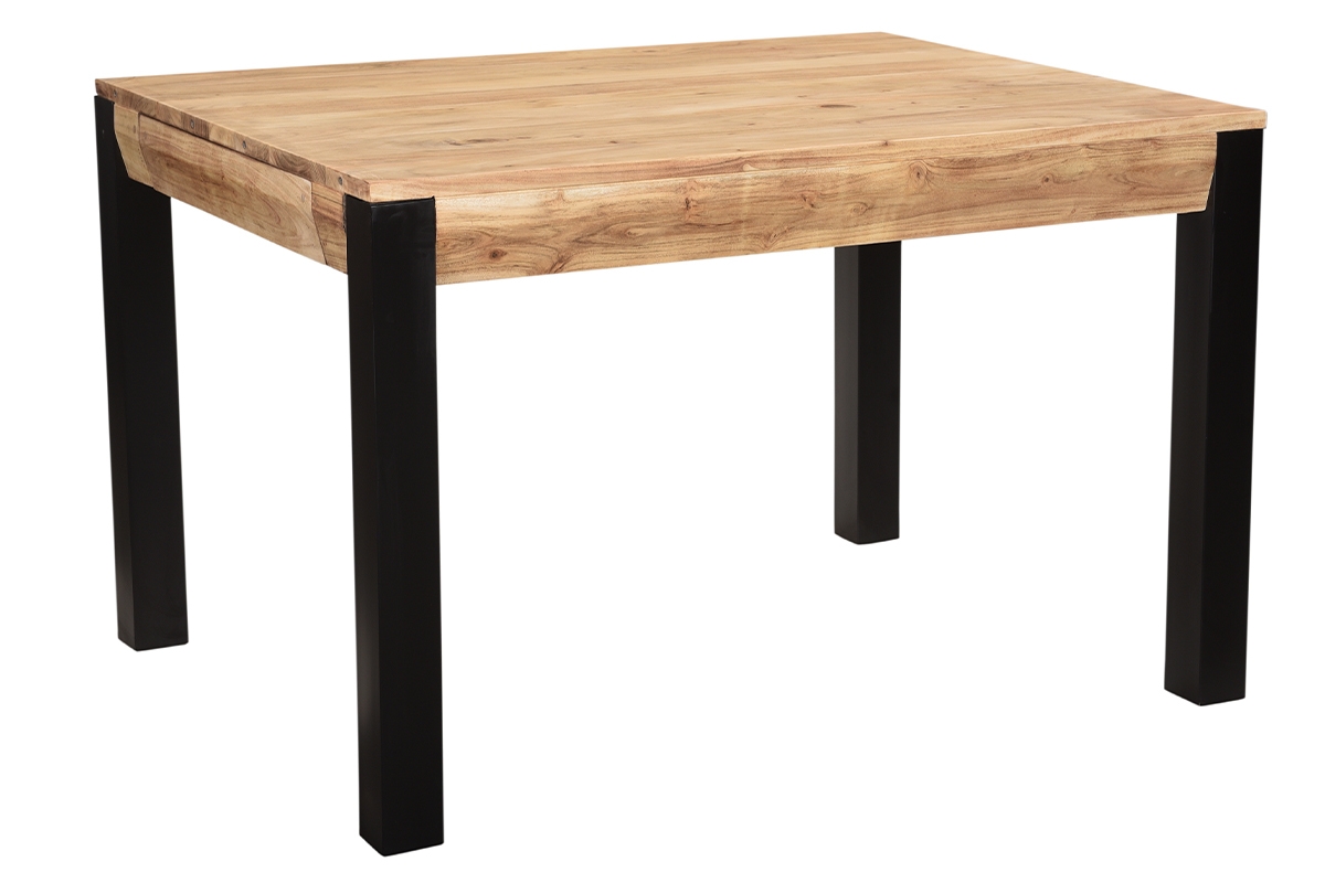 Table extensible rallonges int�gr�es rectangulaire en bois massif et m�tal noir L120-210 cm TRAP