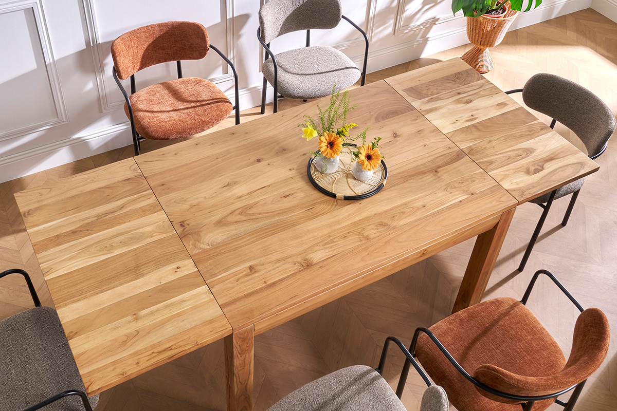 Table extensible rallonges int�gr�es rectangulaire en bois massif L120-210 cm BALTO