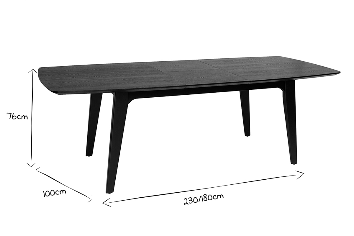 Table extensible rallonges int�gr�es rectangulaire en bois noir fr�ne L180-230 cm FIFTIES