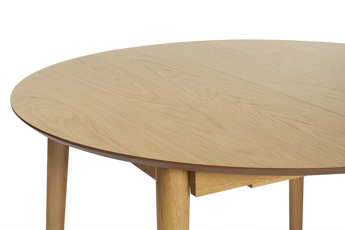 Table extensible rallonges int�gr�es ronde en bois clair ch�ne L115-154 cm EGO