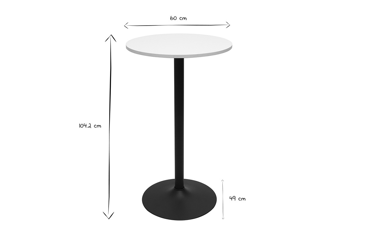 Table haute design ronde blanche et m�tal noir D60 cm CALISTA
