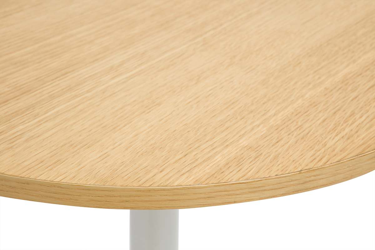 Table haute design ronde en bois clair ch�ne et m�tal blanc D60 cm CALISTA