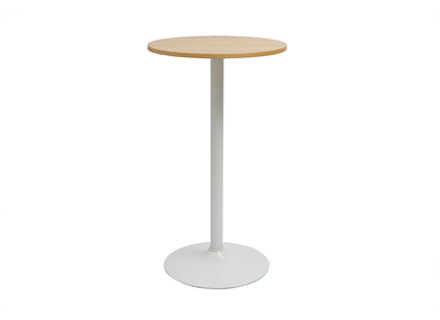 Table haute design ronde en bois clair ch&ecirc;ne et m&eacute;tal blanc D60 cm CALISTA