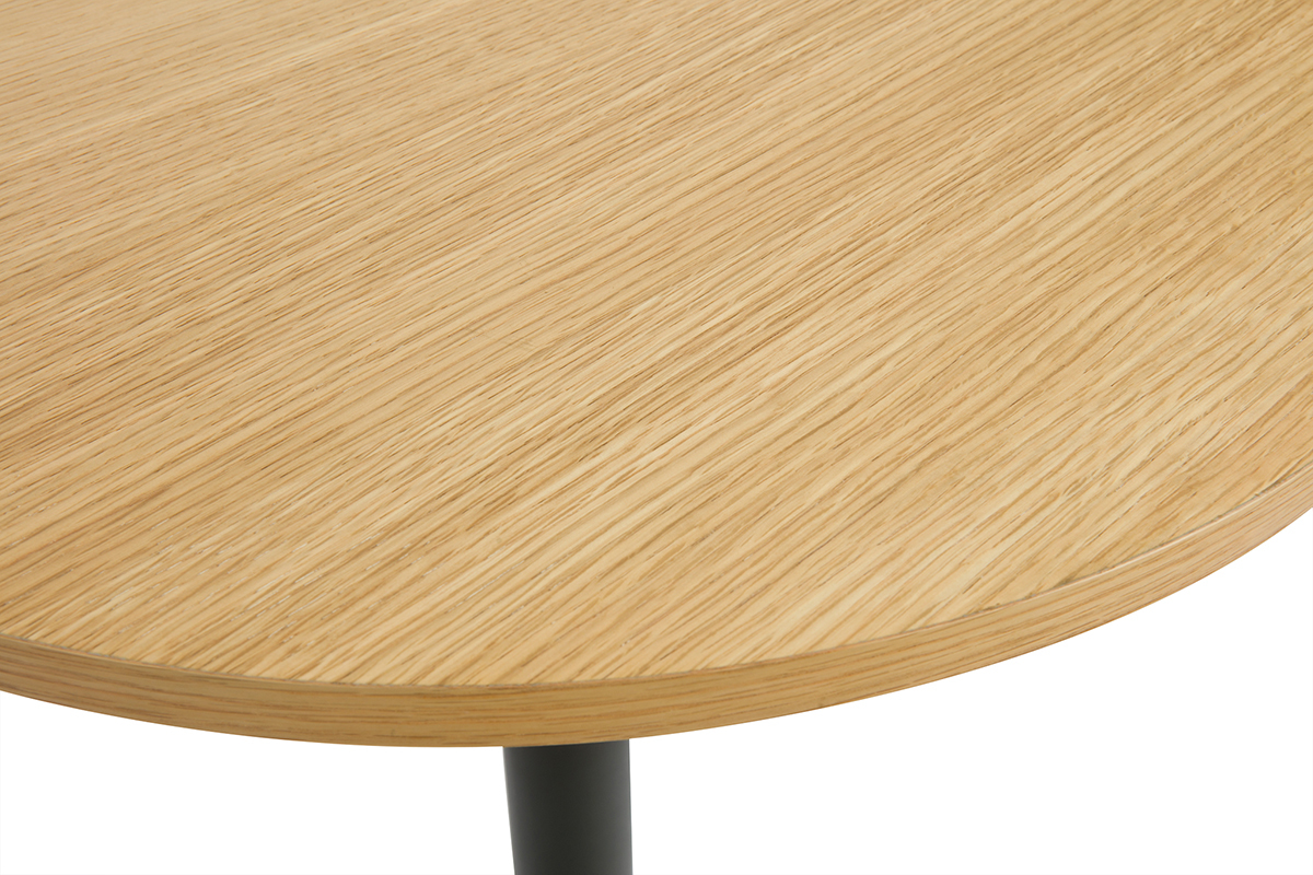 Table haute design ronde en bois clair ch�ne et m�tal noir D60 cm CALISTA