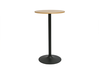Table haute design ronde en bois clair ch&ecirc;ne et m&eacute;tal noir D60 cm CALISTA