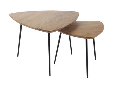 Tables basses gigognes bois massif et m&eacute;tal noir (lot de 2) STONES