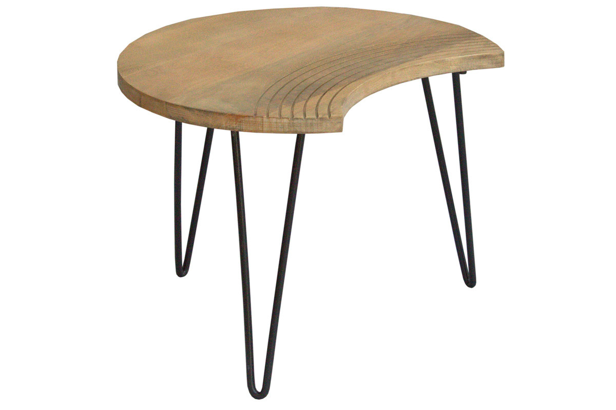 Tables basses gigognes grav�es bois manguier massif et m�tal noir (lot de 3) VIBES
