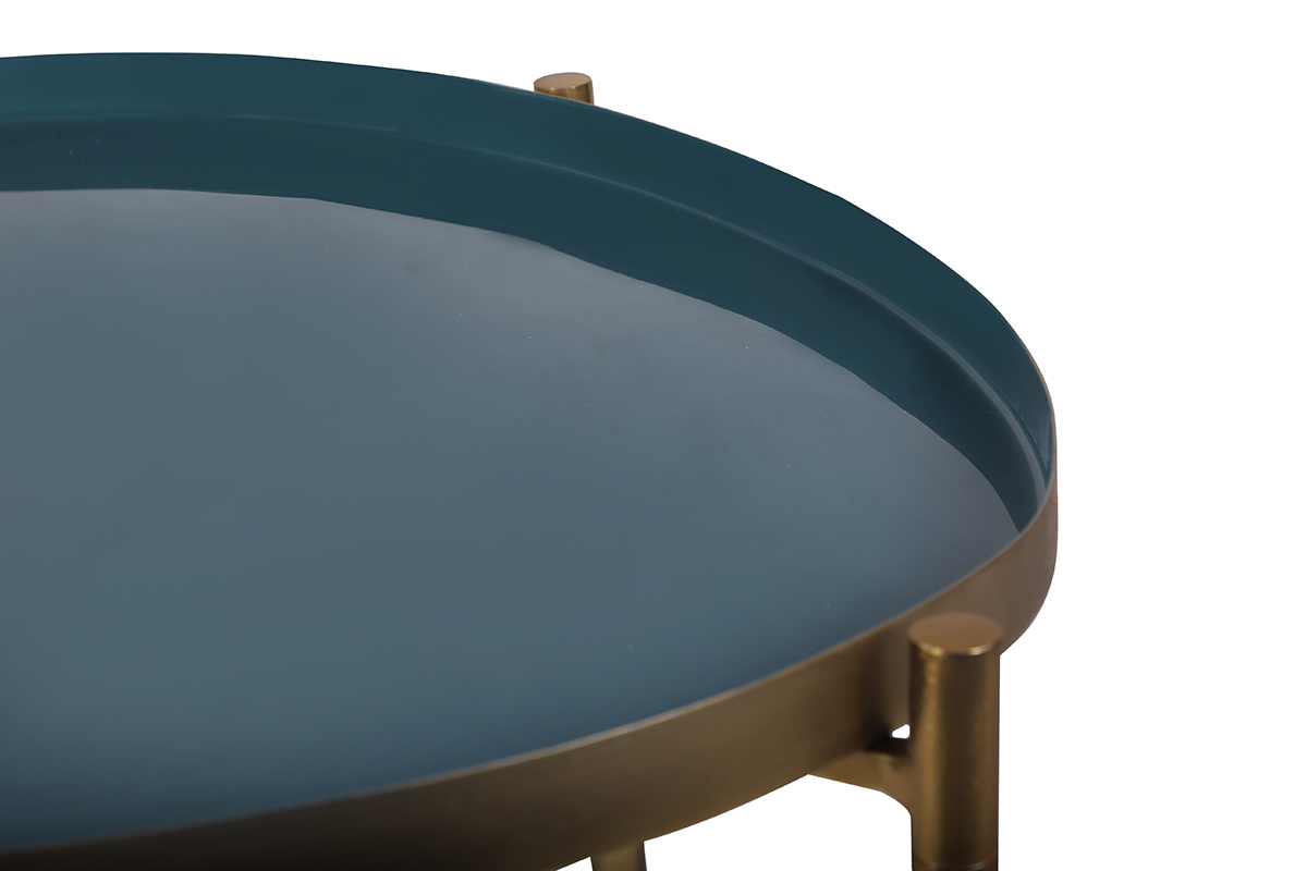 Tables basses gigognes laqu�es moutarde, bleu canard et bleu (lot de 3) ZURIA